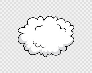 Comic cloud. Speech bubble in pop art style. Funny balloon. Cartoon element. Explosion bomb frame. Message shape with speed effect. Sky air object. Vector illustration. - obrazy, fototapety, plakaty