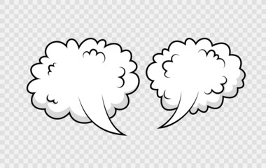 Comic speech bubbles. Pop art clouds with speed effect. Balloon text boxes. Explosion bomb frame. Funny message shape. Cartoon motion elements. Sky air object. Vector illustration. - obrazy, fototapety, plakaty