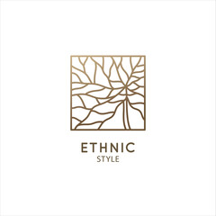 Hand drawn floral textures. Flower plant linear logo. Vector abstract emblem of tree. Simple minimal badge for design of natural products, flower shop, cosmetics and ecology concepts, health Center.