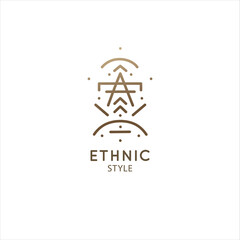 Vector linear logo of geometric elements template. Ethnic sacred symbol. Outline icon of abstract shapes