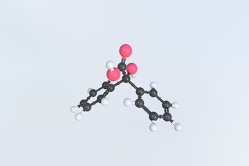 Molecule of benzilic acid, isolated molecular model. 3D rendering