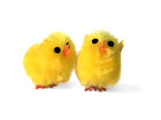 A decorative chick tells some surprisingly good news to another chick.