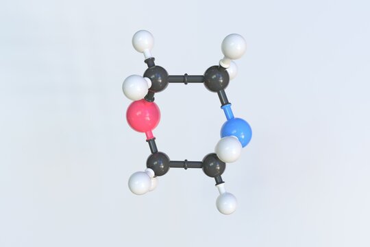 Morpholine molecule, isolated molecular model. 3D rendering