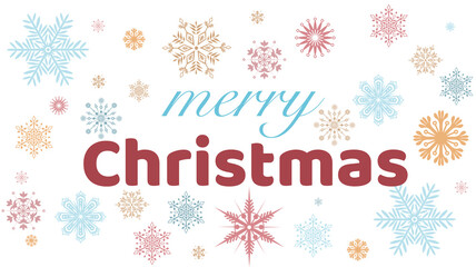 Merry Christmas card with multicolored background and snowflakes
