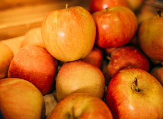 Organic apples. Fuji apples in market. 