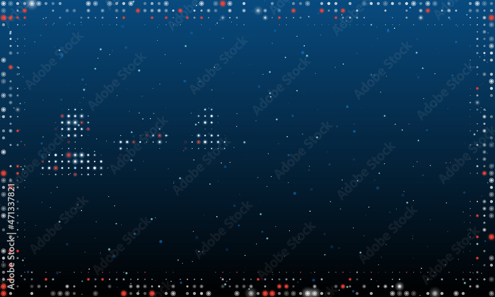 Poster on the left is the social distance symbol filled with white dots. pointillism style. abstract futuri
