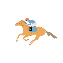 Jockey rides a horse at high speed, simple vector illustration