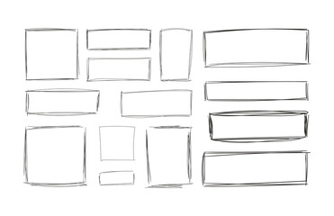 sketched squares, blank drawings, frames isolated on white background, black lines, rectangular shapes.