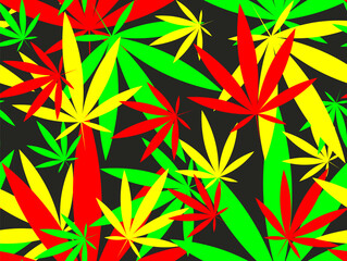 Marijuana leaf vector pattern. Cannabis colored seamless background. Vector illustration