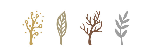 Set of leaves silhouette of beautiful plants, leaves, plant design. Vector illustration 