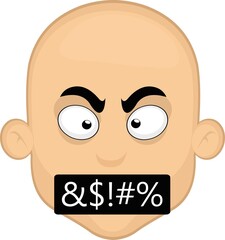 Vector illustration of a cartoon bald man's face with an angry and insulting expression

