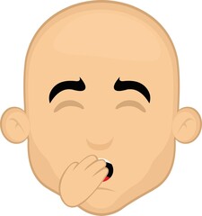 Vector illustration of the face of a cartoon bald man yawning and covering his mouth with his hand