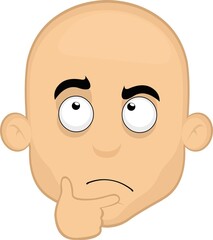 Vector illustration of a cartoon bald man's face with a thinking or doubt expression