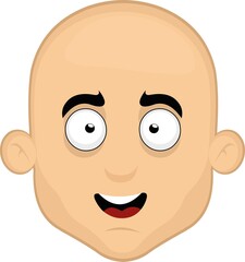 Vector emoticon illustration of a cartoon bald man's face with a happy expression