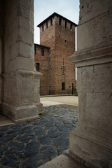 Castelvecchio castle through the columns of the Roman arch 