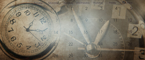 Fototapeta na wymiar Vintage clocks and calendar