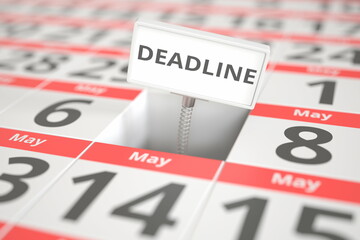 DEADLINE plate on May 7 in a calendar, 3d rendering