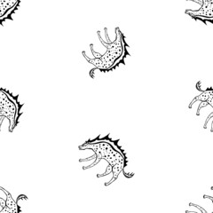Seamless background of drawn fantasy wild spotted hyena