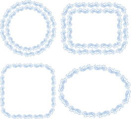 Set decorative borders from outlines sea waves and fishes
