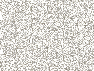 seamless white abstract floral background with grey leaves