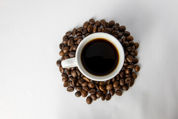 Coffee in a cup on a white background