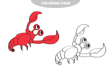 Simple coloring page. Vector illustration of Cartoon shrimp cancer - Coloring book. Color and black and white version
