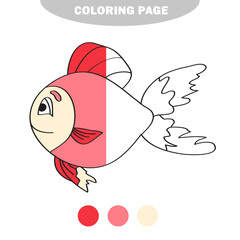 Simple coloring page. Drawing worksheet for preschool kids with easy gaming level - Fish. Half painted picture with color samples