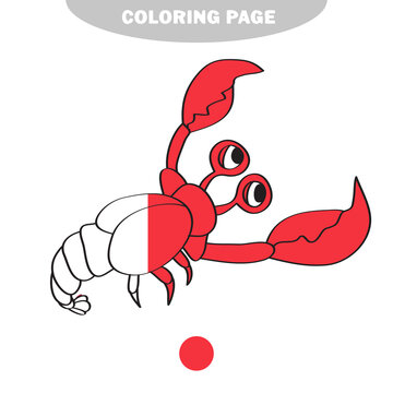 Simple coloring page. Vector illustration of Cartoon shrimp cancer - Coloring book. Half painted picture with color samples
