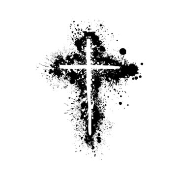 Hand drawn black grunge cross icon, simple Christian cross sign, hand-painted cross symbol created with real ink brush isolated on white background. © Мария Неноглядова