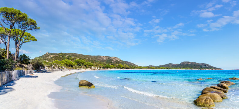 Landscape with Palombaggia beach in Corsica island, France
