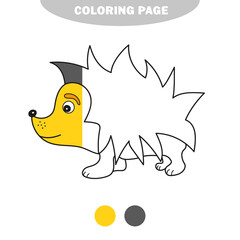 Simple coloring page. Hedgehog - little cute hedgehog, contour on white. Coloring book for kids. Half painted picture with color samples