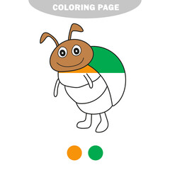 Simple coloring page. Outlined beetle. Vector line art illustration coloring page on white. Half painted picture with color samples