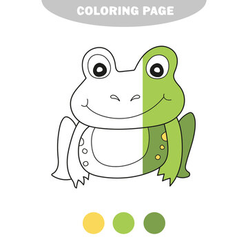 Simple coloring page. Vector illustration Cute Frog. Isolated on white background. Half painted picture with color samples