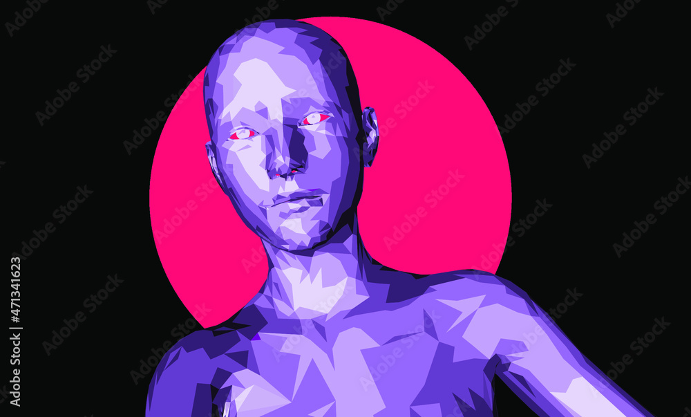 Aufkleber 3D low poly wireframe model of a human head. Concept for Machine Learning, Artificial intelligence and Neural Networks themes.
