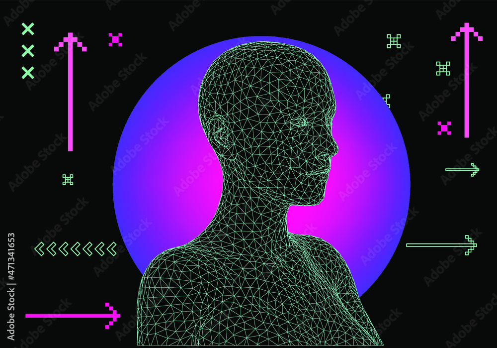 Aufkleber 3D low poly wireframe model of a human head. Concept for Machine Learning, Artificial intelligence and Neural Networks themes.