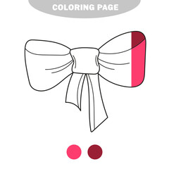 Simple coloring page. Hand drawn doodle bow isolated on white background. Vector illustration. Half painted picture with color samples