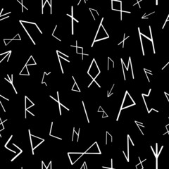 Futhark runes black and white seamless pattern background, vector