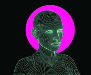 3D low poly wireframe model of a human head. Concept for Machine Learning, Artificial intelligence and Neural Networks themes.