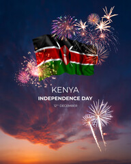 Fireworks and flag of Kenya