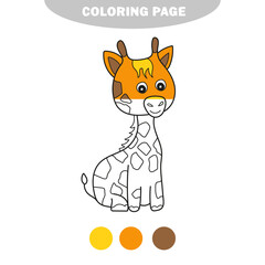 Simple coloring page. Outline clip art to color - giraffe. Black and white image. Half painted picture with color samples