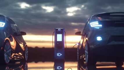 The car is parked at an electric charging station. Parking for electric vehicles