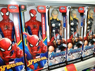 Fototapeta premium Spider man figures for sale.