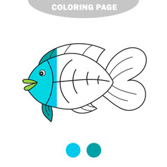 Simple coloring page. Drawing worksheet for preschool kids with easy gaming level - x-ray Fish. Half painted picture with color samples