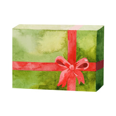 Watercolor painting of gift box with a bow