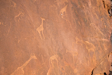 Ancient Twyfelfontein drawings near Khorixas, northern Namib Desert, Namibia