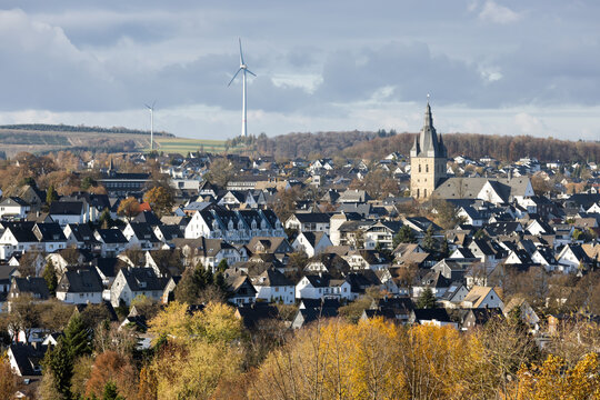 Aerial cityscape Brilon, old historic city in German Sauerland