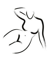 Minimalist brush stroke art of woman body. Curvy girl silhouette in line art style. Nude abstract female drawing. Modern bohemian vector illustration for print or design