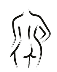 Minimalist brush stroke art of woman body. Curvy girl silhouette in line art style. Nude abstract female drawing. Modern bohemian vector illustration for print or design