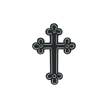 Romanic Cross Icon Silhouette Illustration. Religion Vector Graphic Pictogram Symbol Clip Art. Doodle Sketch Black Sign.