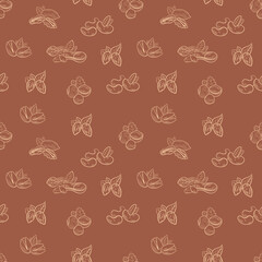 seamless pattern, nuts, background template, assortment outline nuts, pistachio, hazelnut, peanut, pecan, almond, cashew.